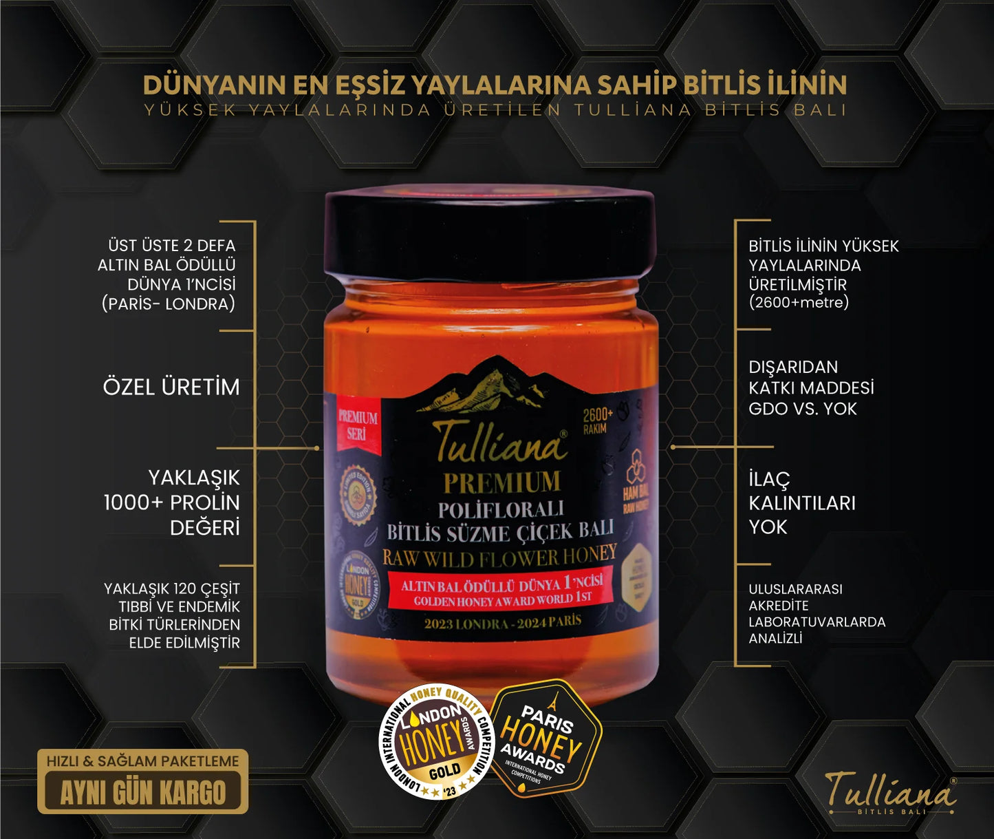 Premium Seri Polifloralı (Çok Çiçekli) Ham Süzme Çiçek Balı - Ödüllü Bitlis Balı 850 gram